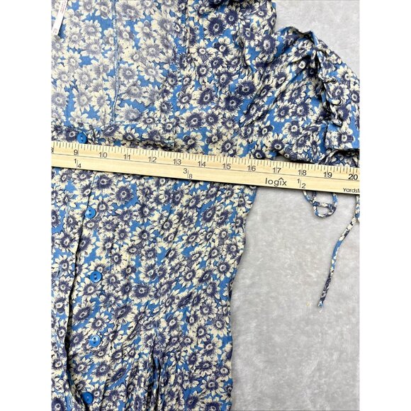 Free People Lace Up Minidress Size XS Boho Cottage Whimsy Floral Peasant Croquet - Picture 5 of 8